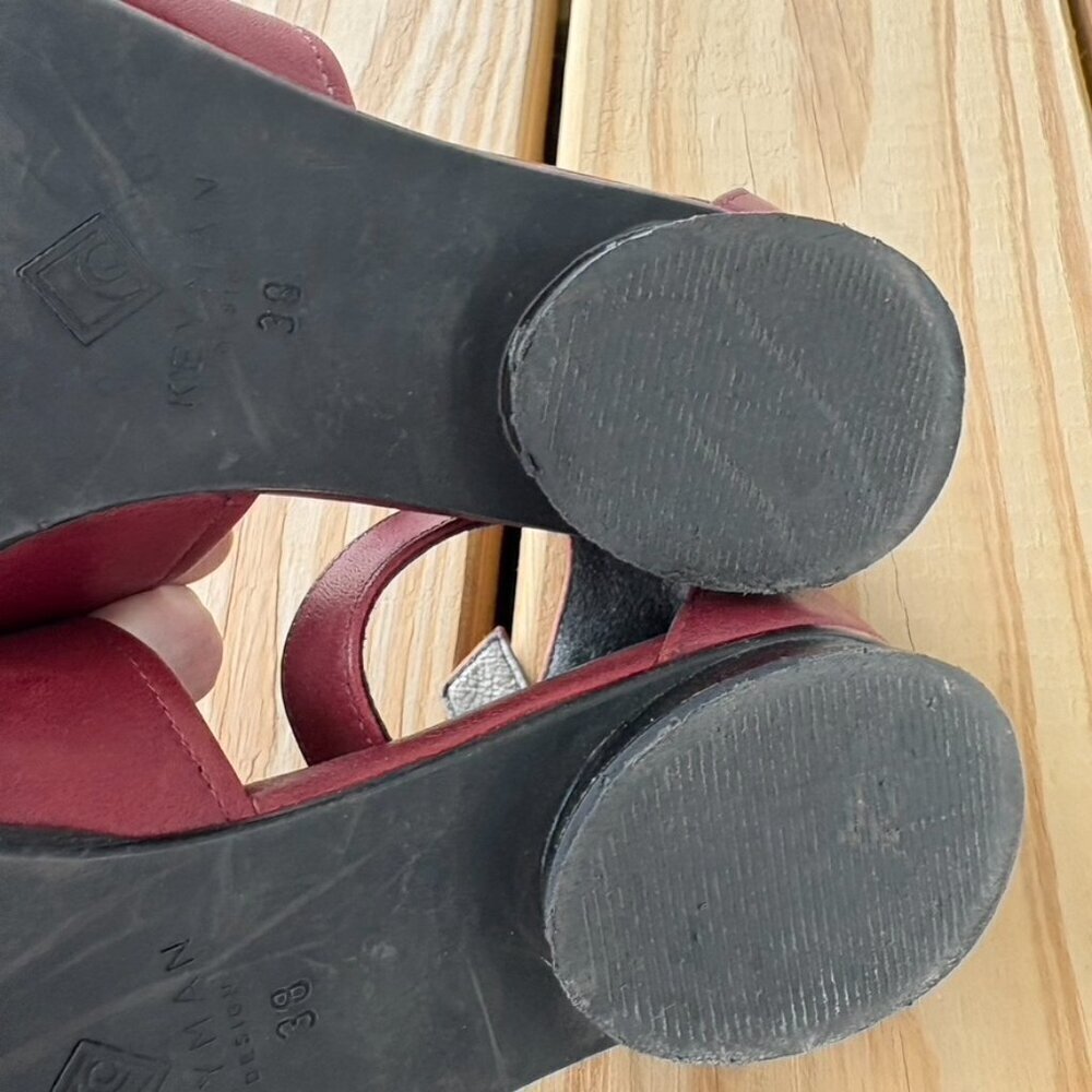 ** Keyman Design Leather Maroon kitten heel sandals 38 - Picture 7 of 7